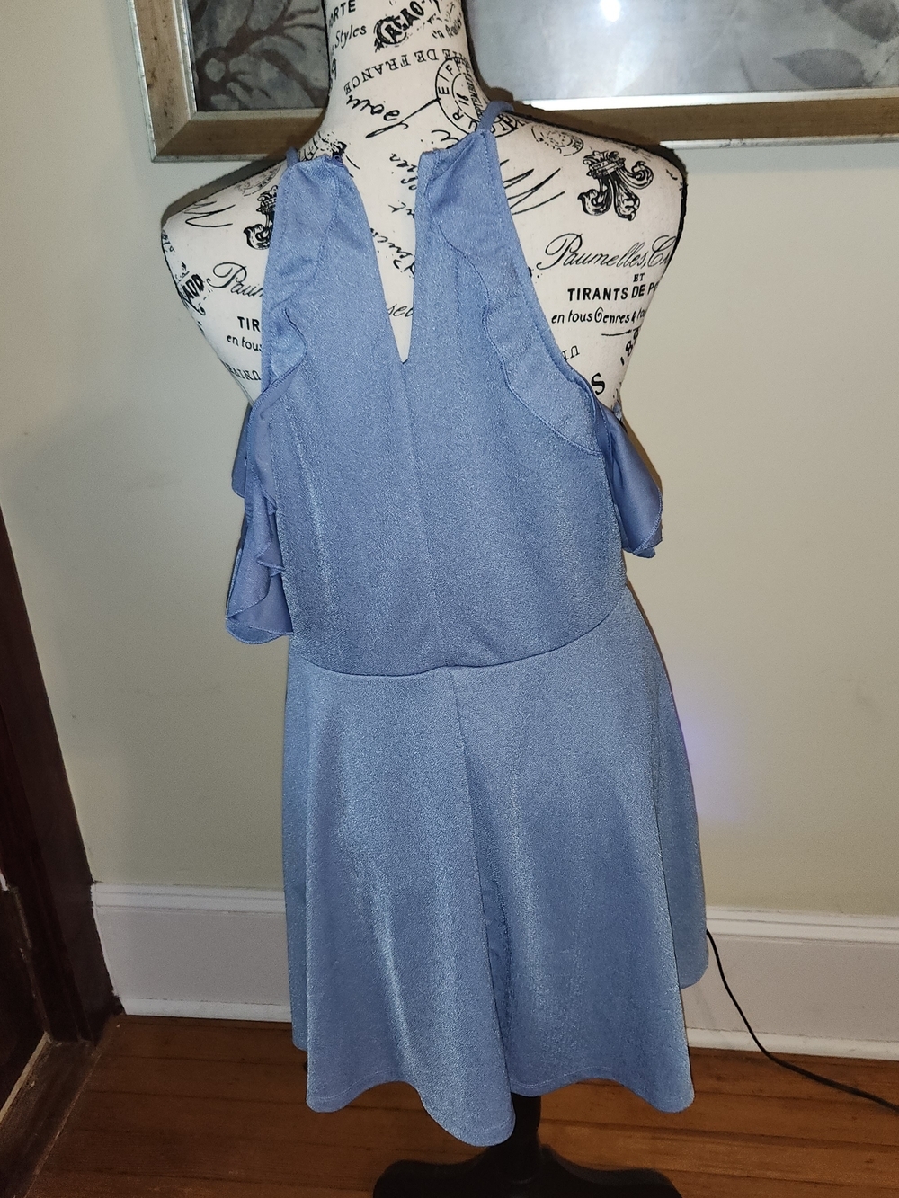 Halter Ruffle Mini Dress in Light Blue - Picture 2 of 6